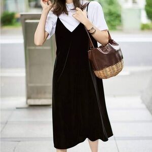 Uniqlo Black Velvet Slip Dress